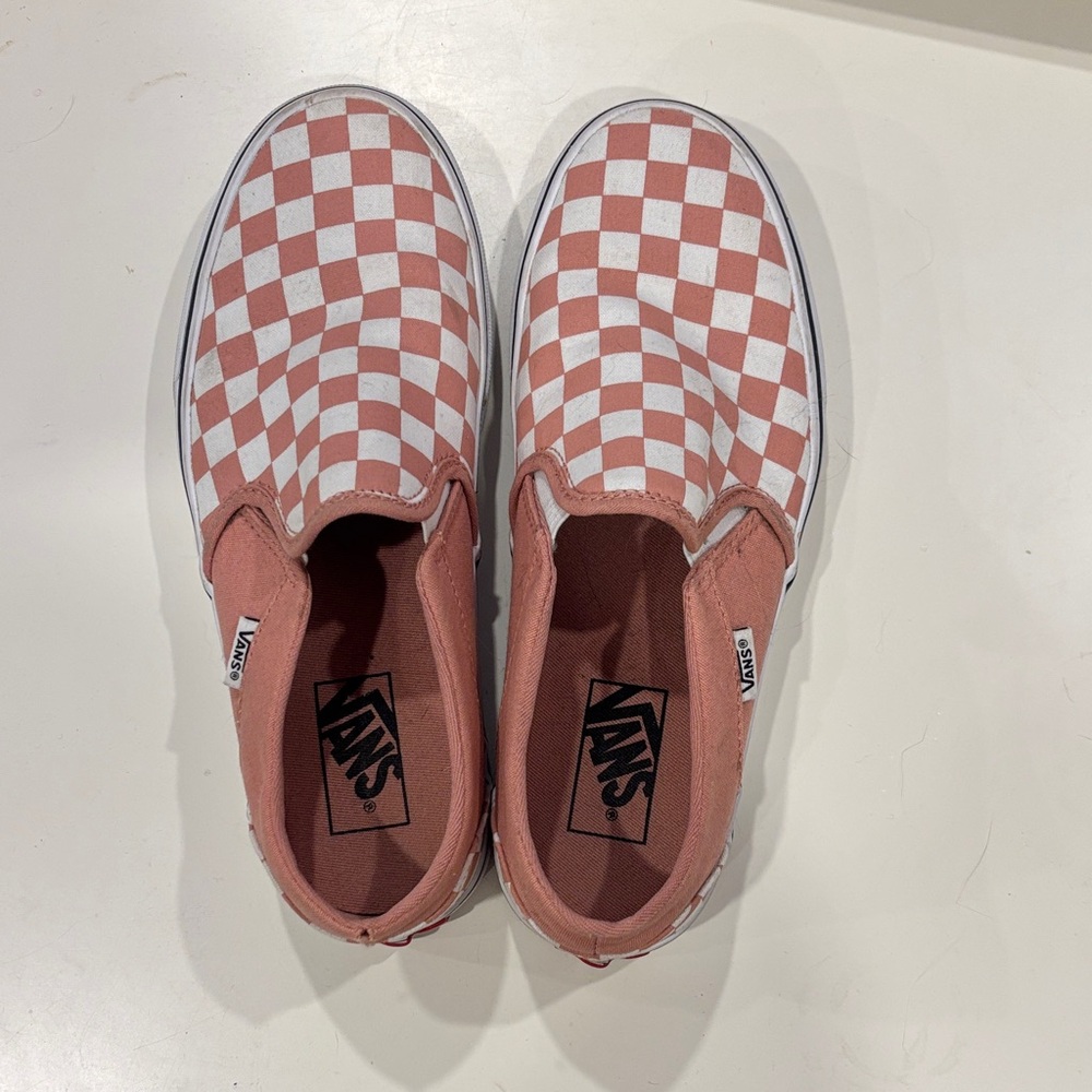 Vans Pink and White Checkered Slip-On Sneakers